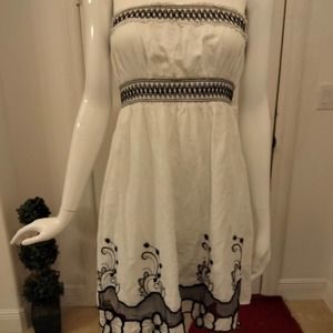 Embroidered -lace cotton strapless summer dress L